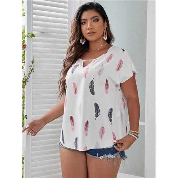 Plus Size Blouses for Curvy Women Cute Boho Print Shirts V Neck Casual Summer - Picture 5 of 7